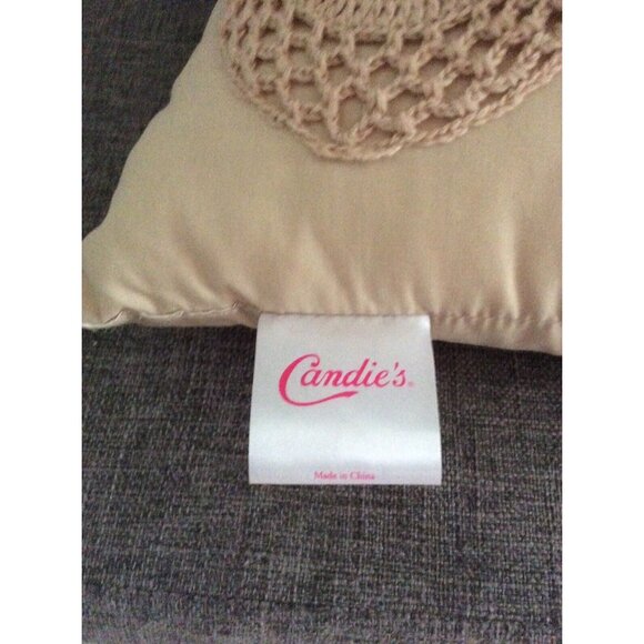 Candies Beige Lace Crochet Front Bed Sofa Throw Square Pillow - Picture 3 of 4